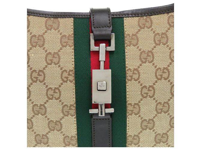 Gucci GG Canvas Jackie Shelley Schultertasche Braun Schwarz Beige - Ansicht 4
