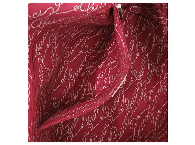 Gucci Canvas Tote Tasche Weiß Bordeaux - Ansicht 6