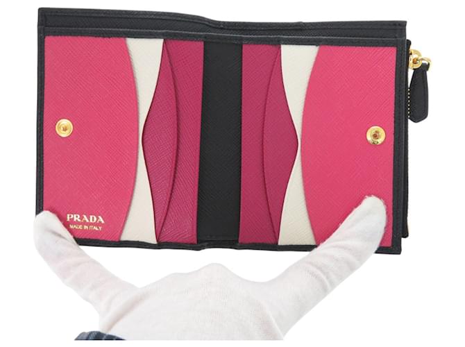 Billetera bi-fold Saffiano de Prada Negro Rosa - vista 4