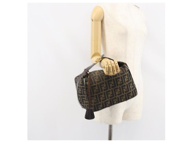 FENDI Zucca Canvas Handtasche Braun Schwarz Auth 160054 - Ansicht 24
