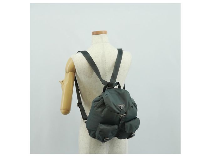 PRADA Backpack Nylon Gray Silver Auth gh1618 Brown Silvery - view 33