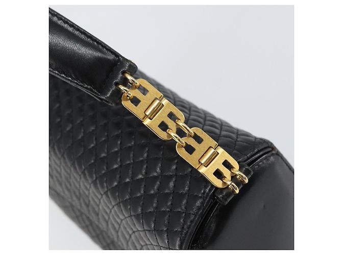 BALLY Bolso de mano de cuero negro y dorado Auth 161359 - vista 14