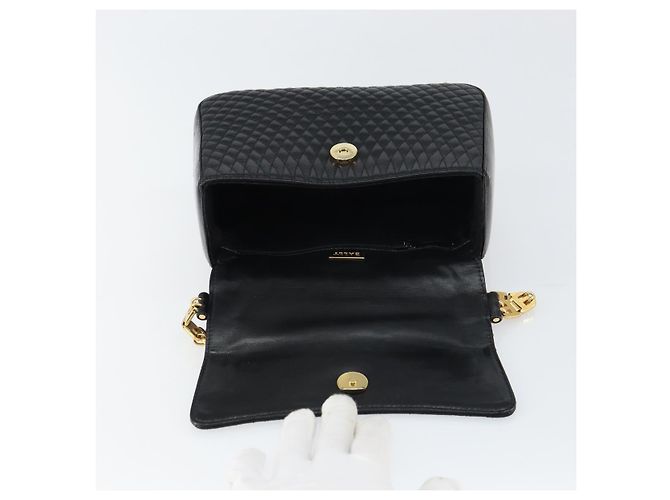 BALLY Bolso de mano de cuero negro y dorado Auth 161359 - vista 15