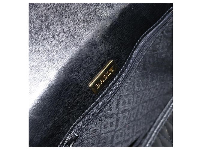 BALLY Bolso de mano de cuero negro y dorado Auth 161359 - vista 16