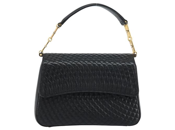 BALLY Bolso de mano de cuero negro y dorado Auth 161359 - vista 2