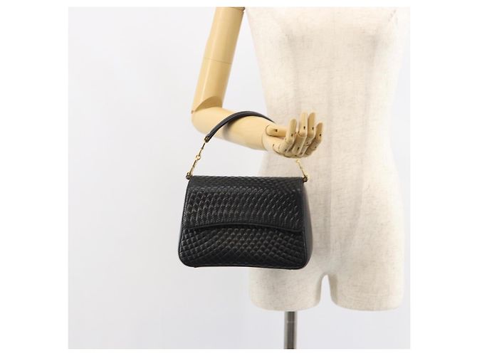 BALLY Bolso de mano de cuero negro y dorado Auth 161359 - vista 23