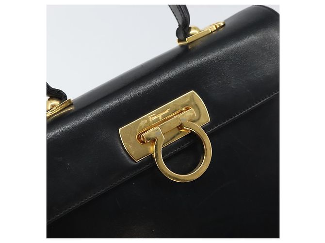 Borsa a mano Gancini in pelle nera e oro Salvatore Ferragamo Auth hk3303 Nero D'oro - vista 14