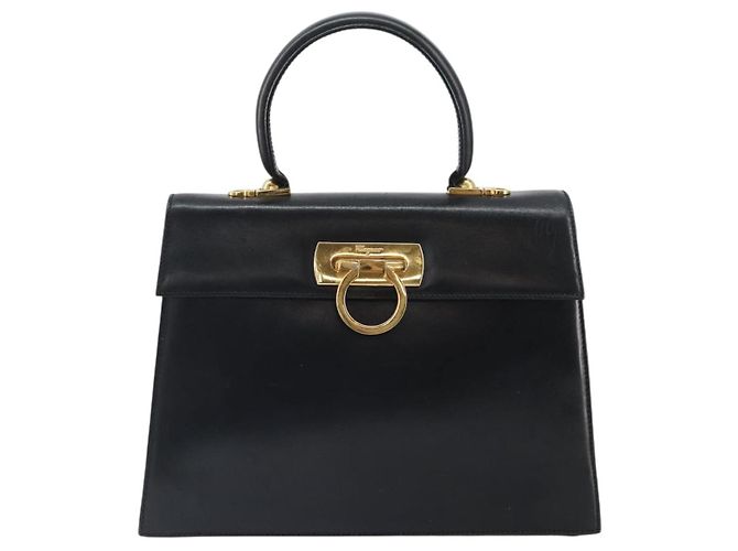 Borsa a mano Gancini in pelle nera e oro Salvatore Ferragamo Auth hk3303 Nero D'oro - vista 2