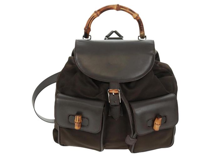 Zaino in nylon Gucci Bamboo marrone argento 003 2058 0016 5 Auth 161352 - vista 2