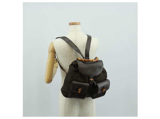 Zaino in nylon Gucci Bamboo marrone argento 003 2058 0016 5 Auth 161352 - vista 29
