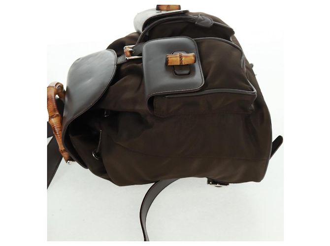 Zaino in nylon Gucci Bamboo marrone argento 003 2058 0016 5 Auth 161352 - vista 5