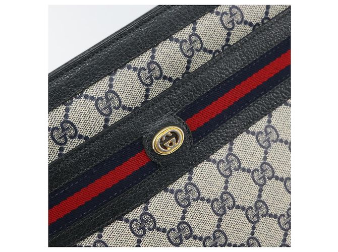 Borsa a Spalla Gucci GG Supreme Sherry Line PVC Blu Navy Oro 41 02 090 Auth 159405 D'oro - vista 14
