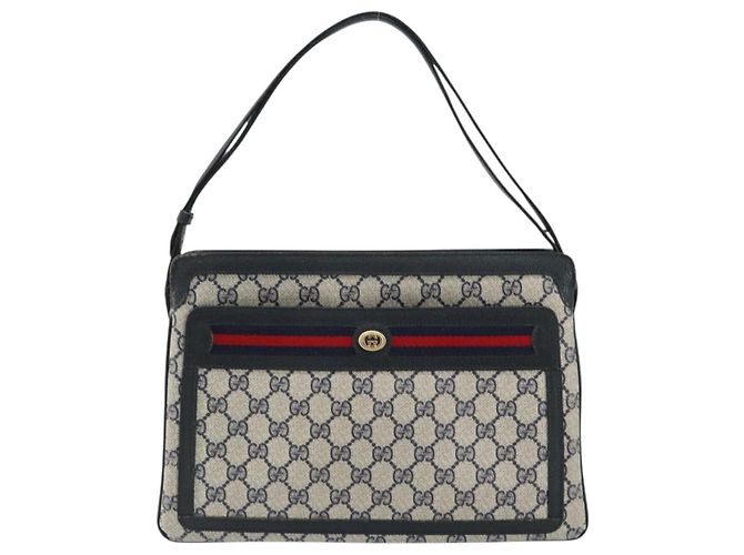 Borsa a Spalla Gucci GG Supreme Sherry Line PVC Blu Navy Oro 41 02 090 Auth 159405 D'oro - vista 2