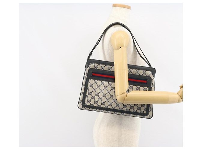 Borsa a Spalla Gucci GG Supreme Sherry Line PVC Blu Navy Oro 41 02 090 Auth 159405 D'oro - vista 25