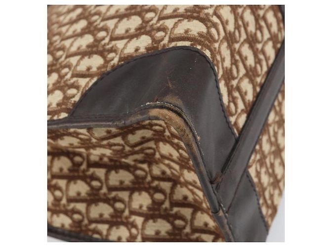 Borsa a mano in tela Trotter Christian Dior Beige Oro Auth 159277 - vista 11