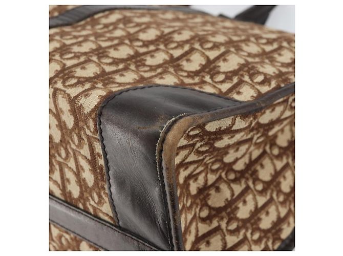 Borsa a mano in tela Trotter Christian Dior Beige Oro Auth 159277 - vista 12