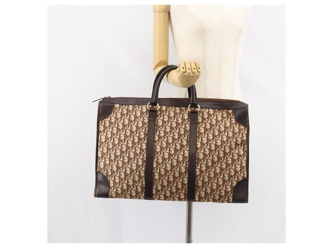 Borsa a mano in tela Trotter Christian Dior Beige Oro Auth 159277 - vista 20