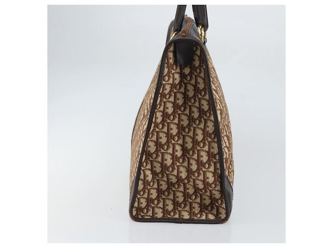 Borsa a mano in tela Trotter Christian Dior Beige Oro Auth 159277 - vista 5
