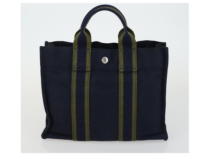 Hermès HERMES Borsa Fourre Tout Her Line in Tela 5 Set Nero Blu Marino Grigio Auth mr1716 Marrone Blu navy - vista 17