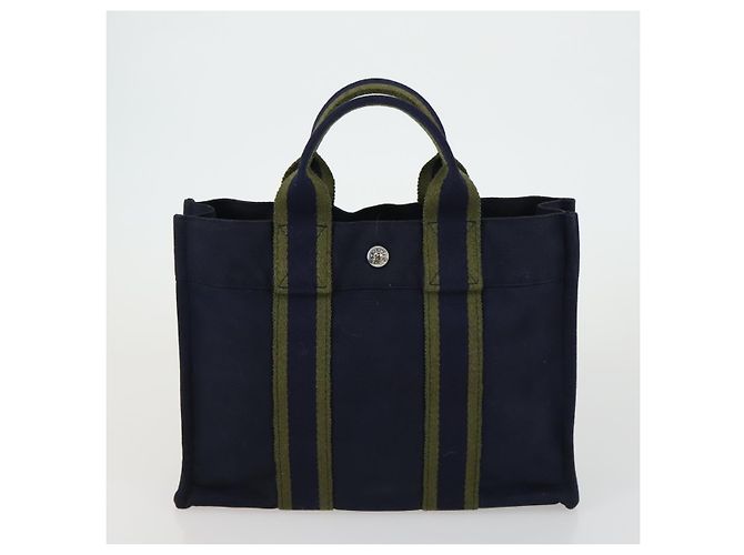 Hermès HERMES Borsa Fourre Tout Her Line in Tela 5 Set Nero Blu Marino Grigio Auth mr1716 Marrone Blu navy - vista 18
