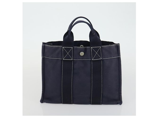 Hermès HERMES Borsa Fourre Tout Her Line in Tela 5 Set Nero Blu Marino Grigio Auth mr1716 Marrone Blu navy - vista 22