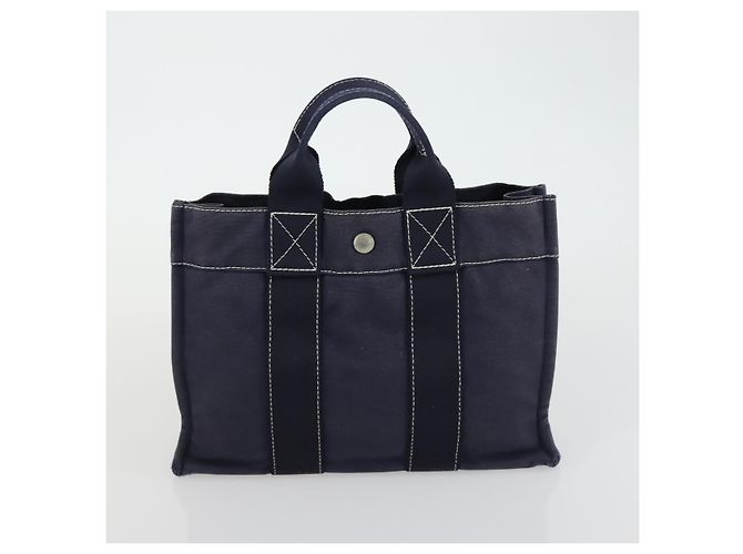 Hermès HERMES Borsa Fourre Tout Her Line in Tela 5 Set Nero Blu Marino Grigio Auth mr1716 Marrone Blu navy - vista 23