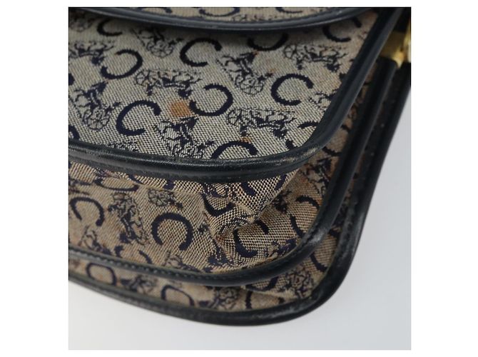 Céline Borsa a Spalla Celine C Sulky in Tela Blu Navy e Oro Auth 161412 D'oro - vista 10