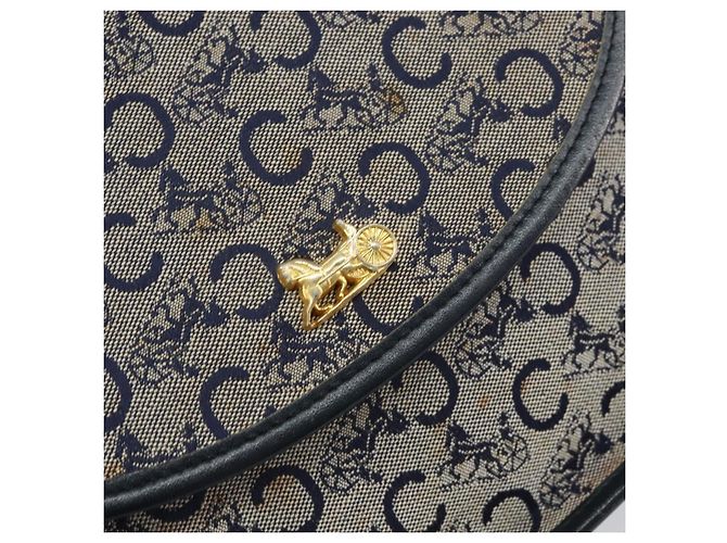 Céline Borsa a Spalla Celine C Sulky in Tela Blu Navy e Oro Auth 161412 D'oro - vista 15