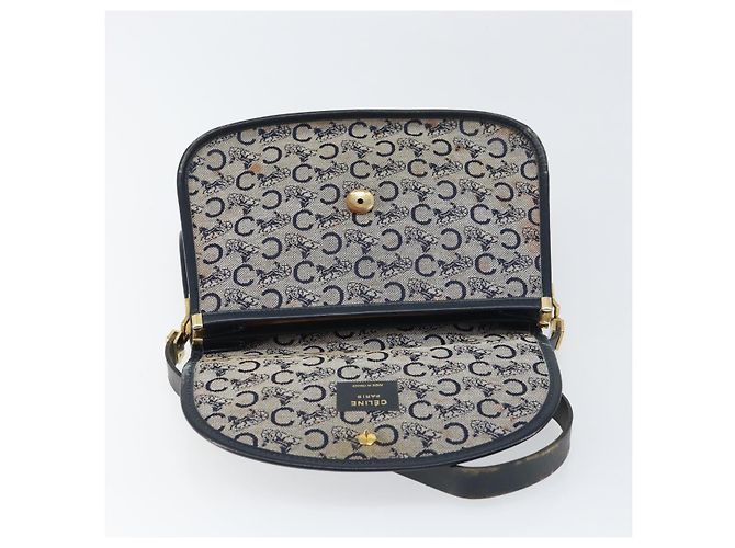 Céline Borsa a Spalla Celine C Sulky in Tela Blu Navy e Oro Auth 161412 D'oro - vista 18