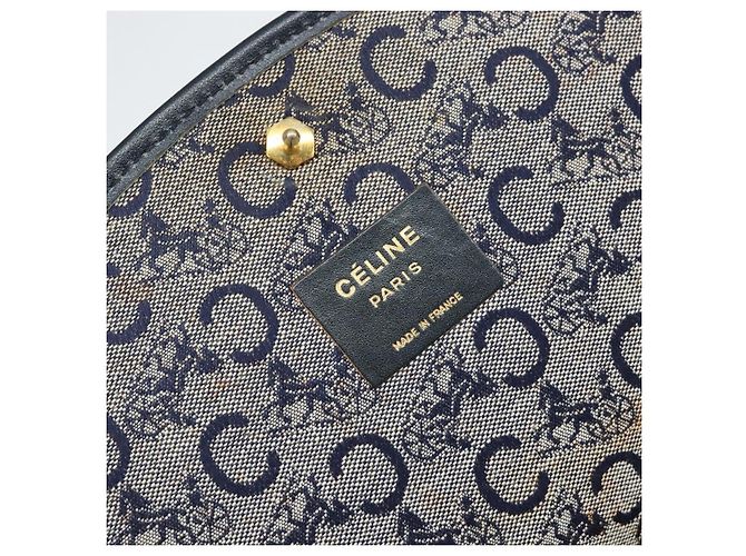 Céline Borsa a Spalla Celine C Sulky in Tela Blu Navy e Oro Auth 161412 D'oro - vista 19