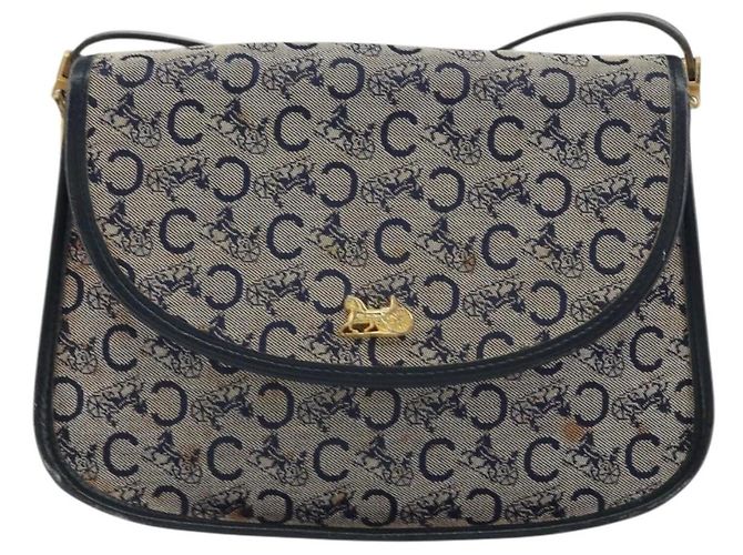 Céline Borsa a Spalla Celine C Sulky in Tela Blu Navy e Oro Auth 161412 D'oro - vista 2