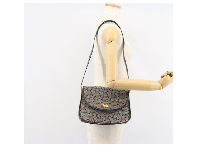 Céline Borsa a Spalla Celine C Sulky in Tela Blu Navy e Oro Auth 161412 D'oro - vista 25