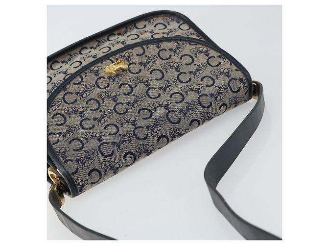 Céline Borsa a Spalla Celine C Sulky in Tela Blu Navy e Oro Auth 161412 D'oro - vista 6