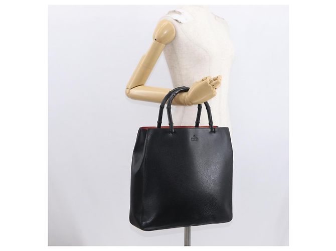 Borsa Tote in Pelle Gucci Bamboo Nera 002 1059 Auth 160597 Nero - vista 25