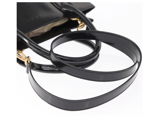 Borsa a Mano GUCCI Smalto 2 vie Nero Oro Auth 158500 D'oro - vista 10