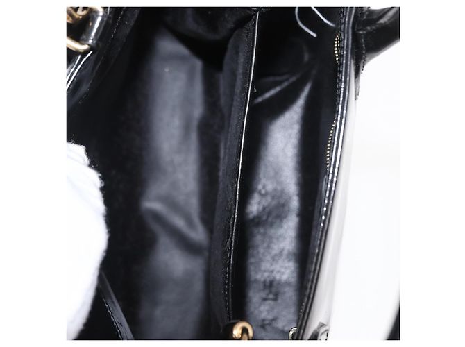 Borsa a Mano GUCCI Smalto 2 vie Nero Oro Auth 158500 D'oro - vista 17