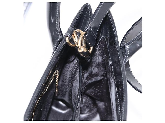 Borsa a Mano GUCCI Smalto 2 vie Nero Oro Auth 158500 D'oro - vista 19