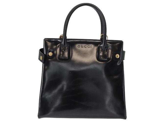 Borsa a Mano GUCCI Smalto 2 vie Nero Oro Auth 158500 D'oro - vista 2