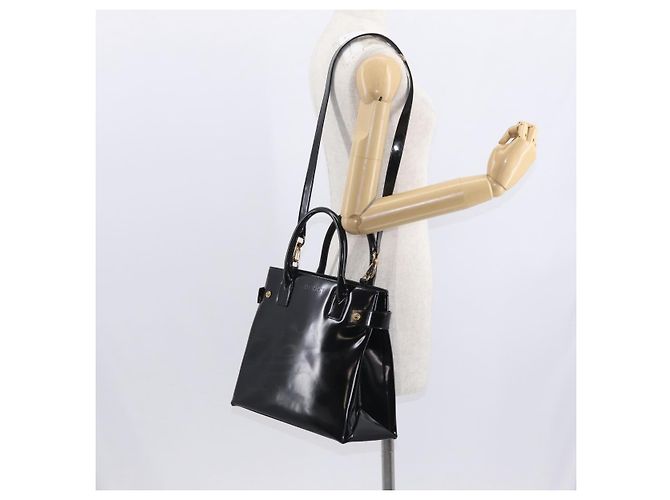 Borsa a Mano GUCCI Smalto 2 vie Nero Oro Auth 158500 D'oro - vista 23