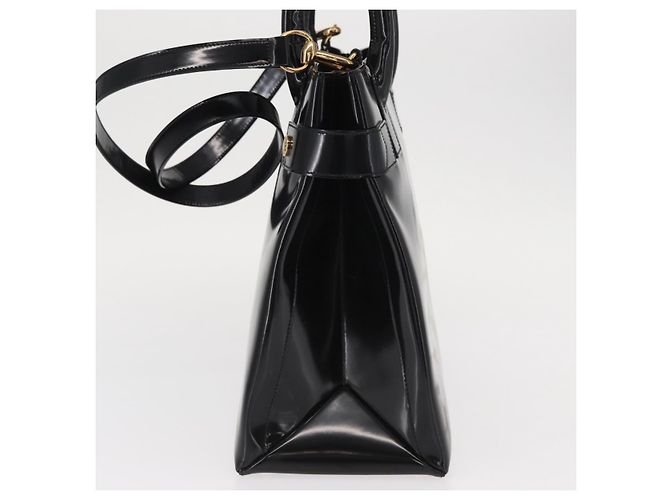 Borsa a Mano GUCCI Smalto 2 vie Nero Oro Auth 158500 D'oro - vista 4