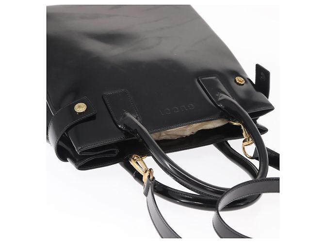 Borsa a Mano GUCCI Smalto 2 vie Nero Oro Auth 158500 D'oro - vista 7
