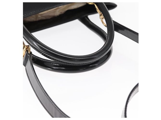 Borsa a Mano GUCCI Smalto 2 vie Nero Oro Auth 158500 D'oro - vista 8