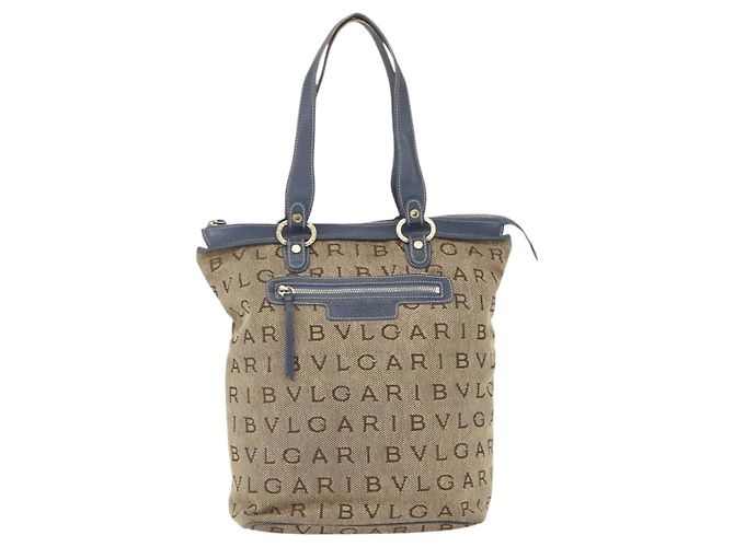 Bulgari Borsa Tote BVLGARI Logo Mania Canvas Beige Oro Auth hk3330 D'oro - vista 2