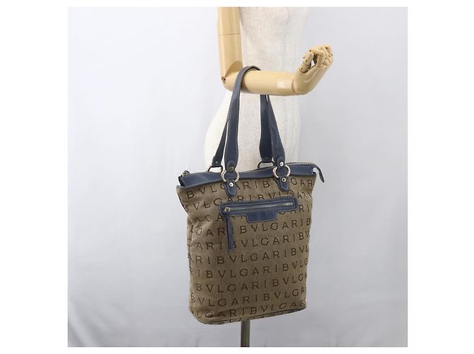 Bulgari Borsa Tote BVLGARI Logo Mania Canvas Beige Oro Auth hk3330 D'oro - vista 23