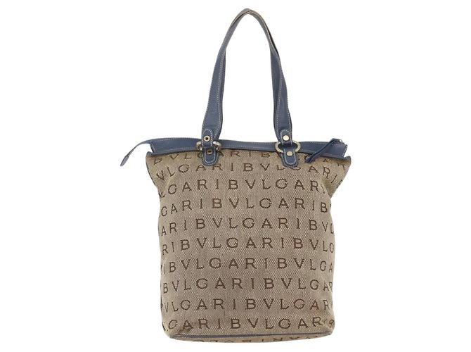Bulgari Borsa Tote BVLGARI Logo Mania Canvas Beige Oro Auth hk3330 D'oro - vista 3