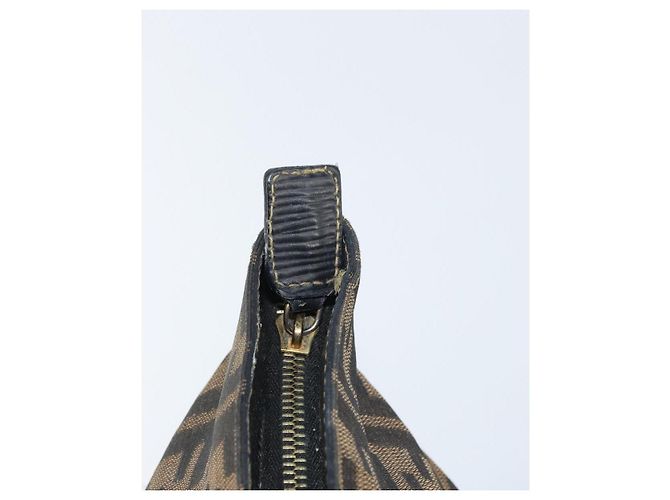 Borsa a mano in tela Zucca FENDI nera e marrone Auth 161083 Nero - vista 14