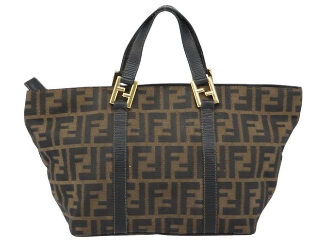 Borsa a mano in tela Zucca FENDI nera e marrone Auth 161083 Nero - vista 2