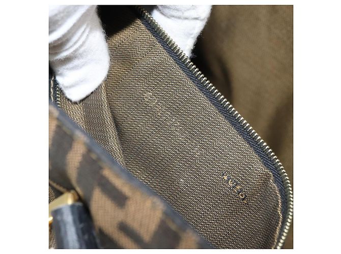 Borsa a mano in tela Zucca FENDI nera e marrone Auth 161083 Nero - vista 20