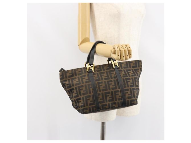 Borsa a mano in tela Zucca FENDI nera e marrone Auth 161083 Nero - vista 21