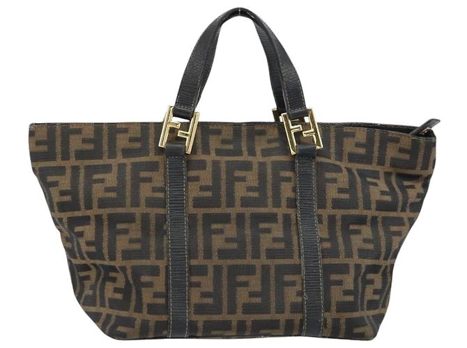 Borsa a mano in tela Zucca FENDI nera e marrone Auth 161083 Nero - vista 3